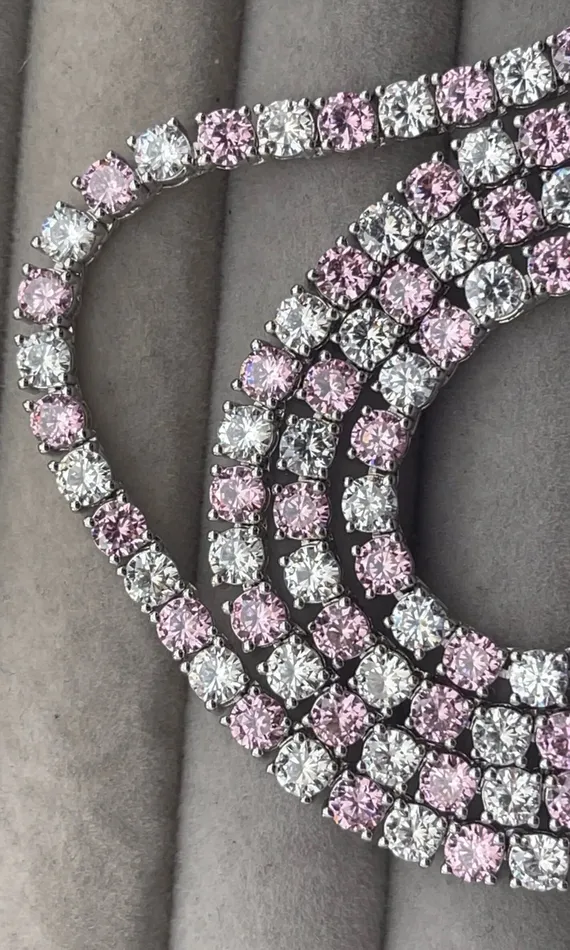 Lab Diamonds London Necklaces Tennis Chain Pink Diamond Tennis Chain Tennis Necklace Pink Tennis Chain Womens Tennis Chain Diamond Tennis Chain Iced Out Chain