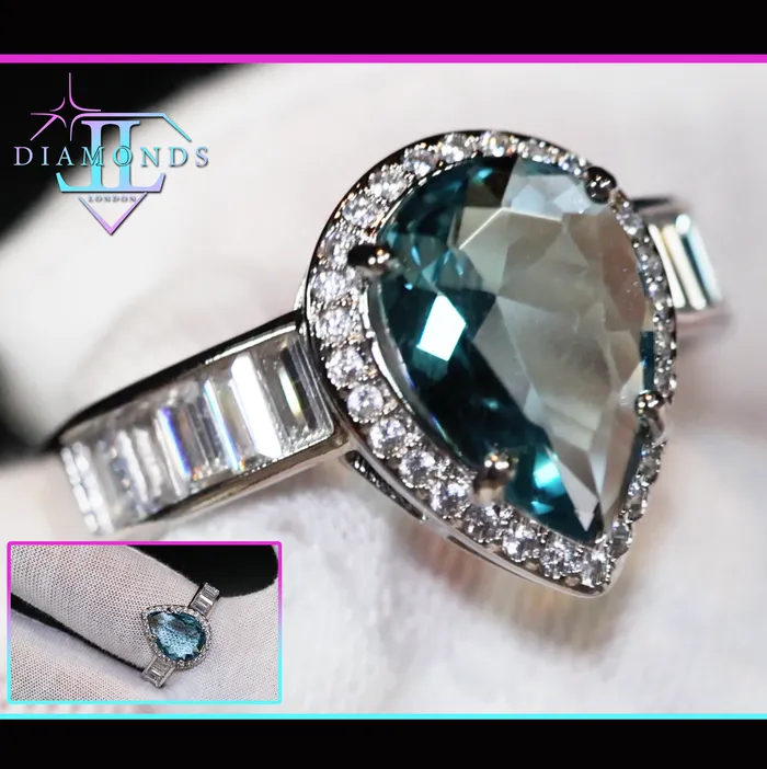 Lab Diamonds London Rings Teal Blue Diamond Ring Pear Engagement Ring