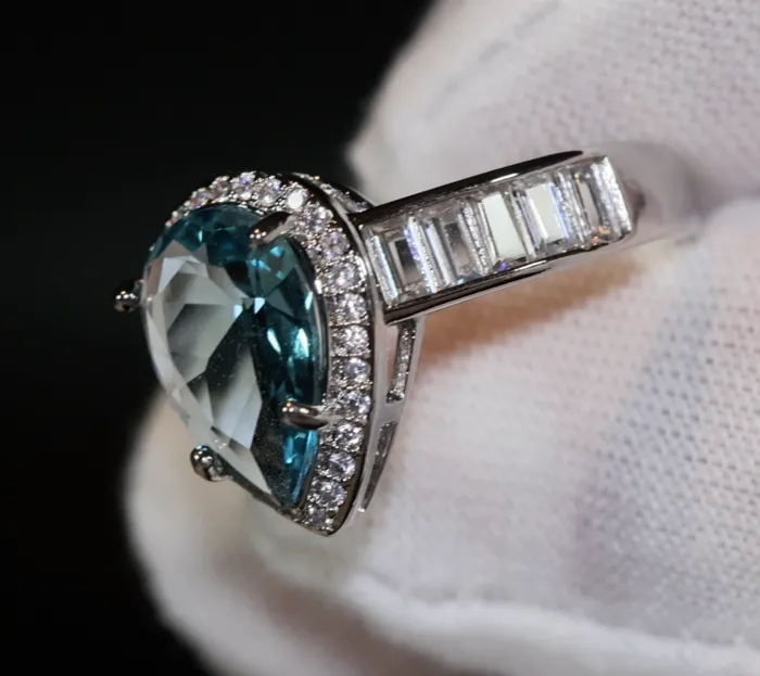 Lab Diamonds London Rings Teal Blue Diamond Ring Pear Engagement Ring