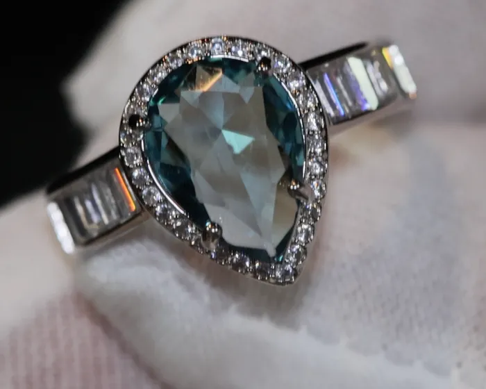 Lab Diamonds London Rings Teal Blue Diamond Ring Pear Engagement Ring