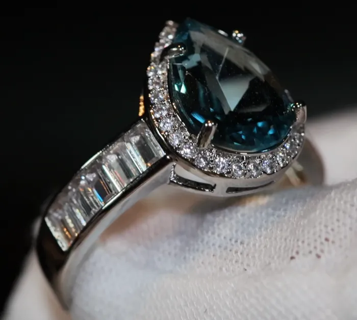Lab Diamonds London Rings Teal Blue Diamond Ring Pear Engagement Ring