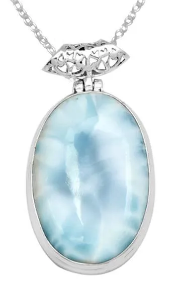 Larimar 1 34 Long 925 Solid Sterling Silver Pendant With 18 Chain Necklace YoTreasure Necklaces Larimar 1 34 Long 925 Solid Sterling Silver Pendant With 18 Chain Necklace YoTreasure Necklaces