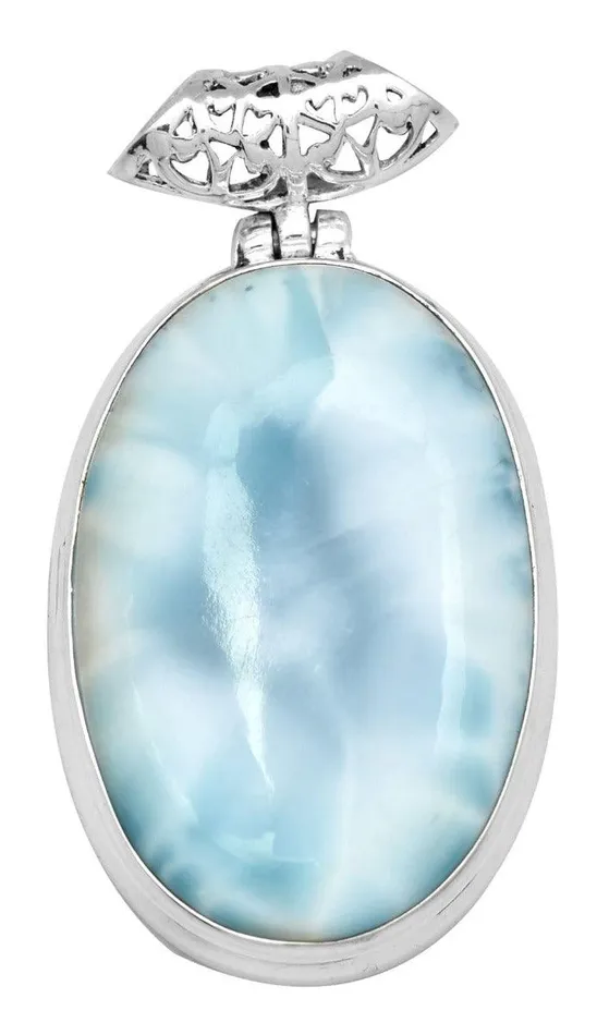 Larimar 1 34 Long 925 Solid Sterling Silver Pendant With 18 Chain Necklace YoTreasure Necklaces
