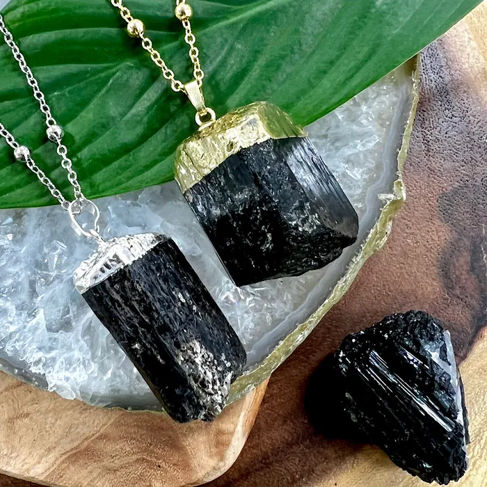 Lily Rose Jewelry Last 2 Raw Black Tourmaline Grounding Gemstone Pendant 30 White Gold Necklace Necklaces
