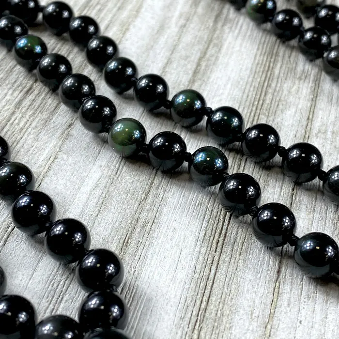 Lily Rose Jewelry Limited Edition Rainbow Obsidian Discovery Healing 108 Hand Knotted Mala with Tassel Necklace Necklaces