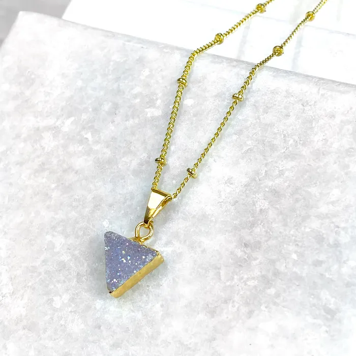 Lily Rose Jewelry Necklaces Aura Quartz Druzy Minimalist Triangle Energy Gemstone Pendant 18 Gold Necklace