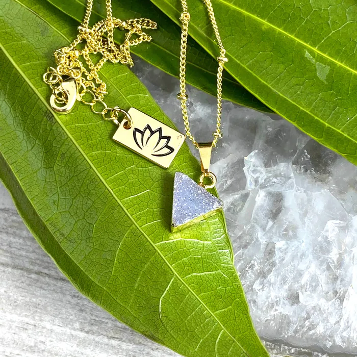 Lily Rose Jewelry Necklaces Aura Quartz Druzy Minimalist Triangle Energy Gemstone Pendant 18 Gold Necklace