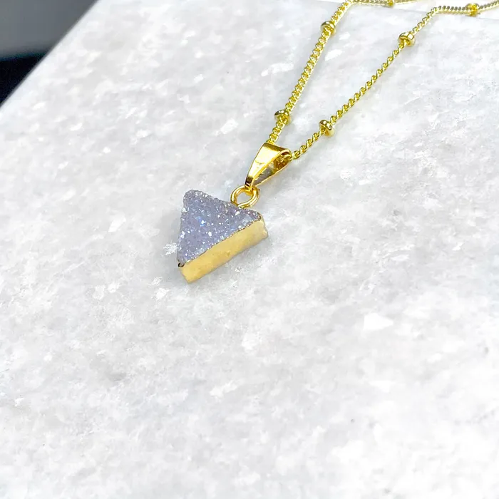 Lily Rose Jewelry Necklaces Aura Quartz Druzy Minimalist Triangle Energy Gemstone Pendant 18 Gold Necklace