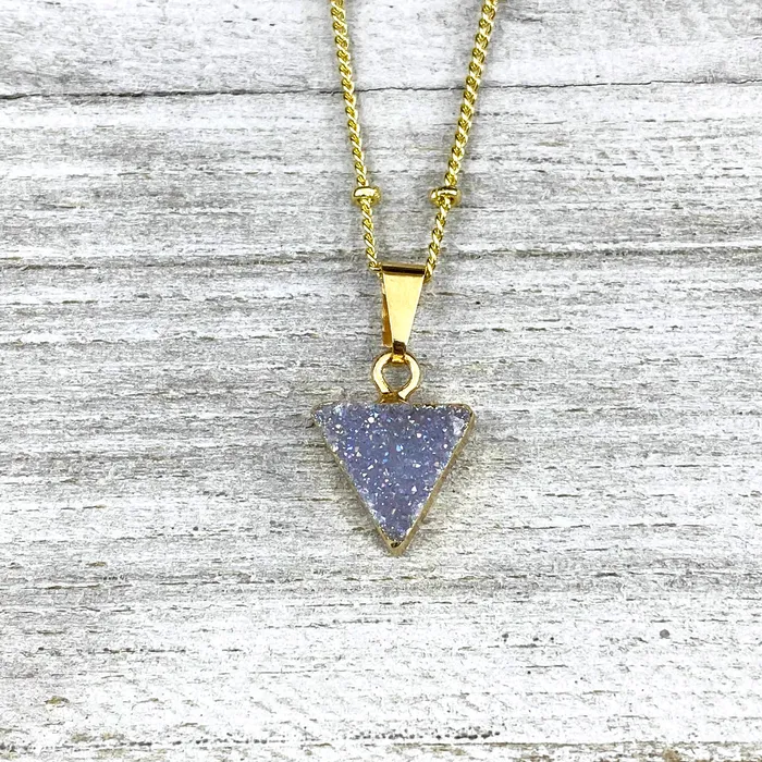 Lily Rose Jewelry Necklaces Aura Quartz Druzy Minimalist Triangle Energy Gemstone Pendant 18 Gold Necklace