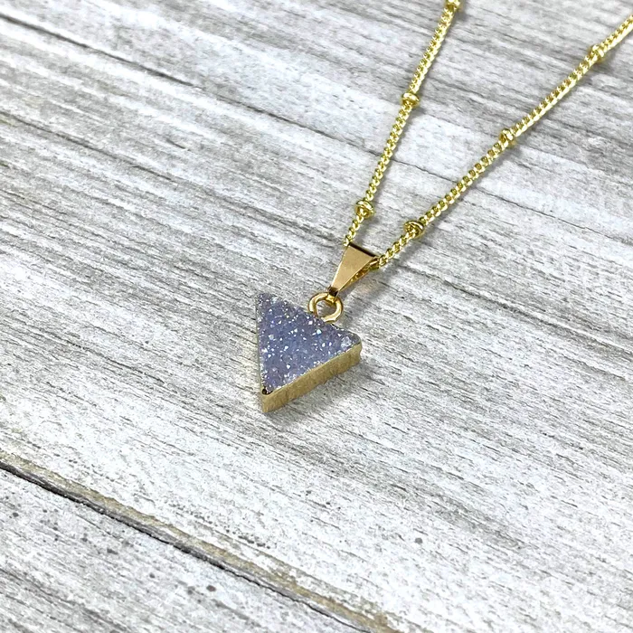 Lily Rose Jewelry Necklaces Aura Quartz Druzy Minimalist Triangle Energy Gemstone Pendant 18 Gold Necklace