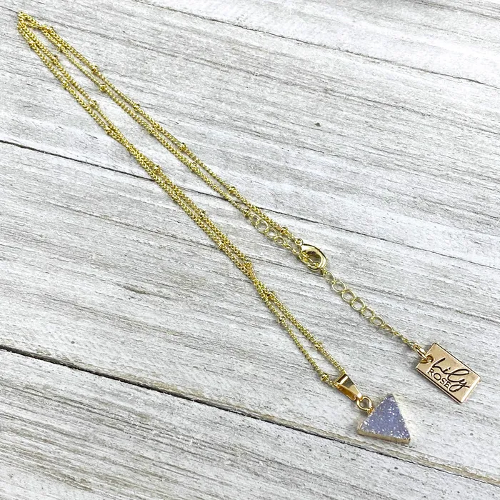 Lily Rose Jewelry Necklaces Aura Quartz Druzy Minimalist Triangle Energy Gemstone Pendant 18 Gold Necklace