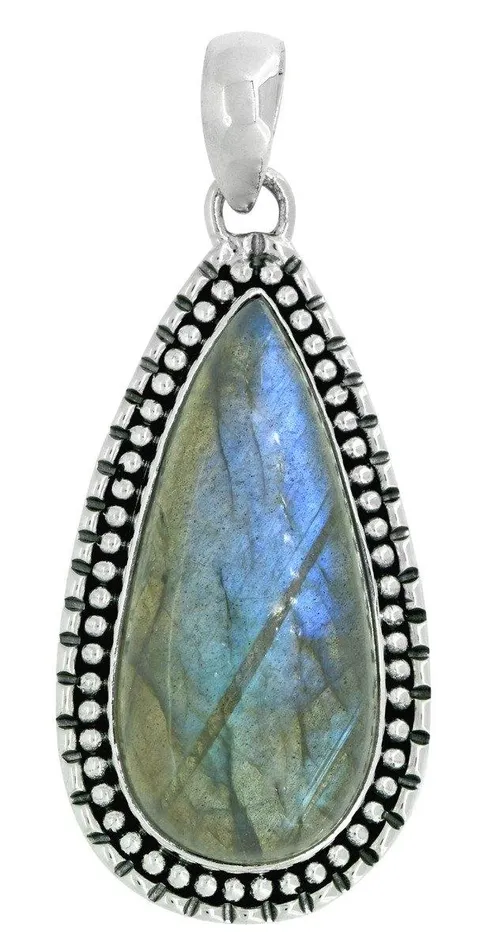 Long Chain Necklace Sterling Silver Labradorite Pendant Jewelry Gift for Her 18 YoTreasure Necklaces