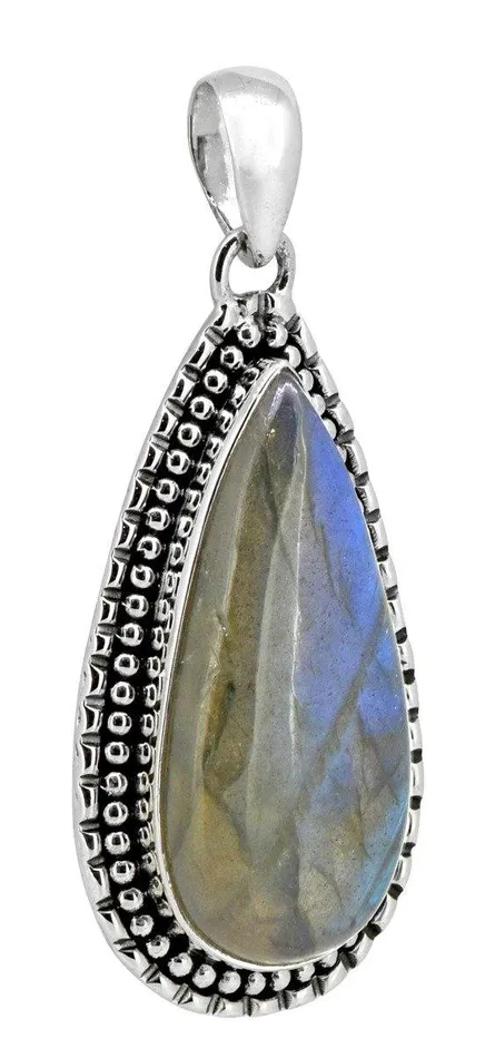 Long Chain Necklace Sterling Silver Labradorite Pendant Jewelry Gift for Her 18 YoTreasure Necklaces