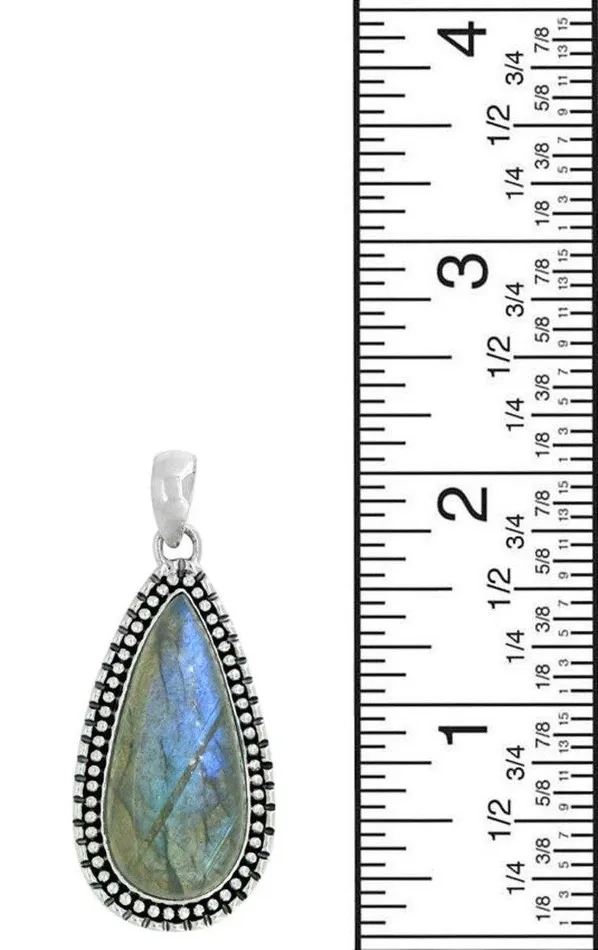 Long Chain Necklace Sterling Silver Labradorite Pendant Jewelry Gift for Her 18 YoTreasure Necklaces