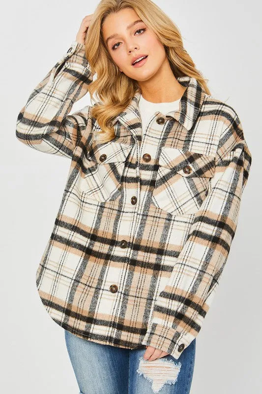 Love Tree Plaid Bust Pocket Shacket Love Tree Necklaces