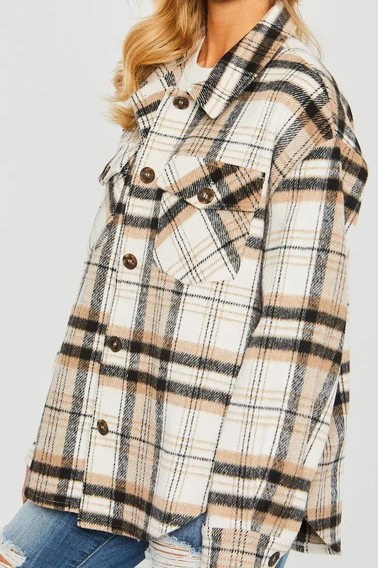 Love Tree Plaid Bust Pocket Shacket Love Tree Necklaces