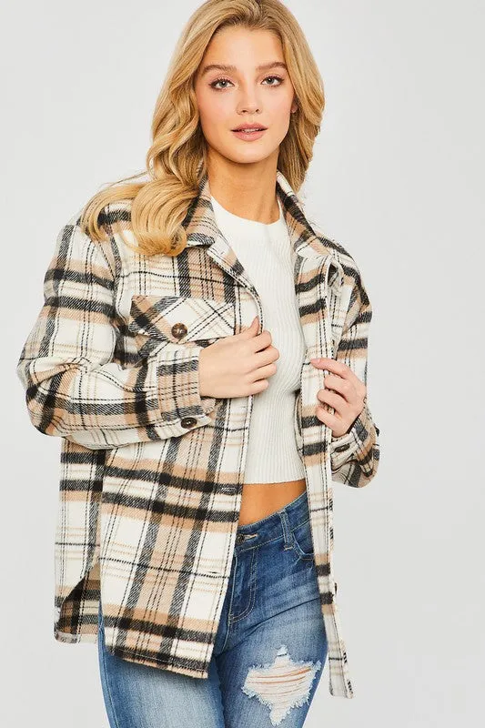 Love Tree Plaid Bust Pocket Shacket Love Tree Necklaces