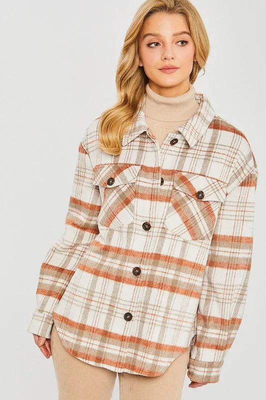 Love Tree Plaid Bust Pocket Shacket Love Tree Necklaces