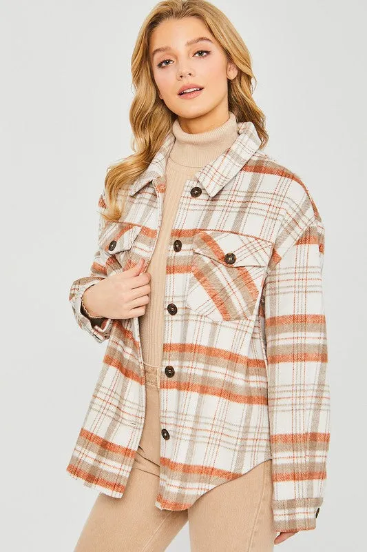 Love Tree Plaid Bust Pocket Shacket Love Tree Necklaces