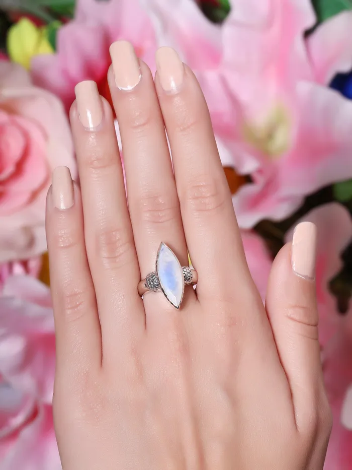 Marquise Moonstone Solid 925 Sterling Silver Ring Jewelry YoTreasure Rings Marquise Moonstone Solid 925 Sterling Silver Ring Jewelry YoTreasure Rings