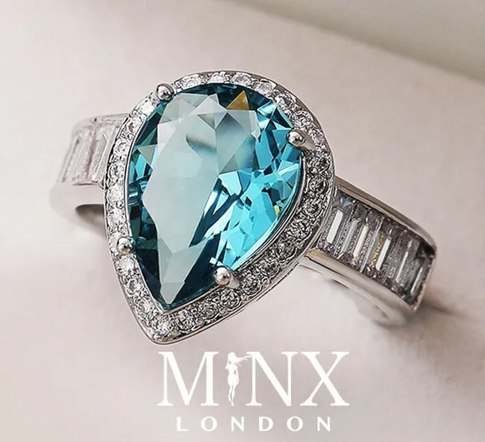 Minx London Rings Aquamarine Diamond Ring Pear Shape Ring Blue Diamond Ring Minx London Rings Aquamarine Diamond Ring Pear Shape Ring Blue Diamond Ring