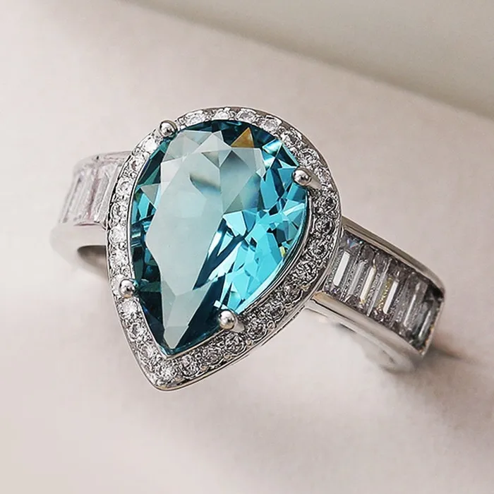 Minx London Rings Aquamarine Diamond Ring Pear Shape Ring Blue Diamond Ring