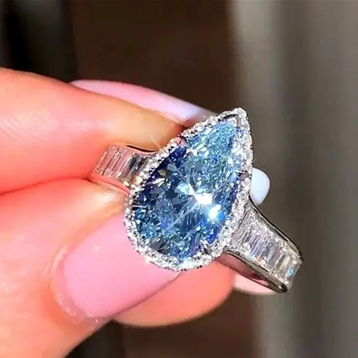 Minx London Rings Aquamarine Diamond Ring Pear Shape Ring Blue Diamond Ring