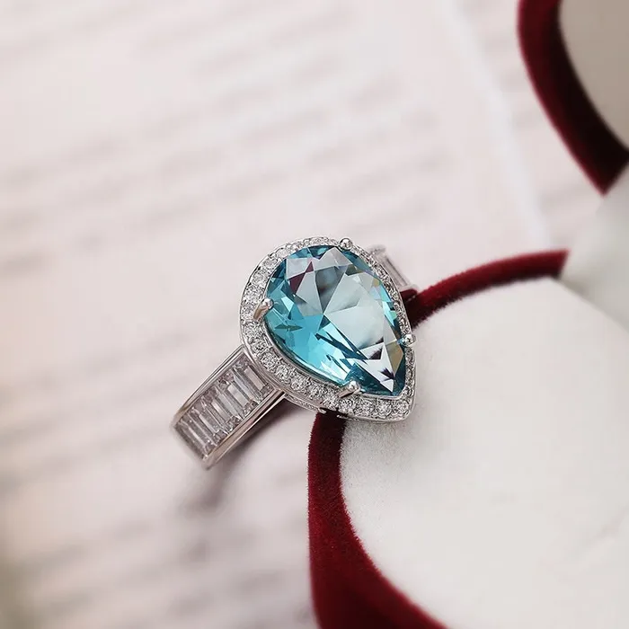Minx London Rings Aquamarine Diamond Ring Pear Shape Ring Blue Diamond Ring