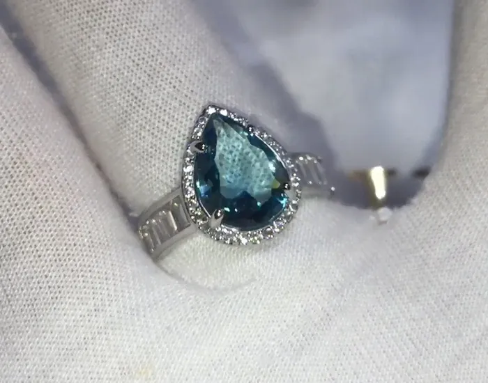 Minx London Rings Aquamarine Diamond Ring Pear Shape Ring Blue Diamond Ring