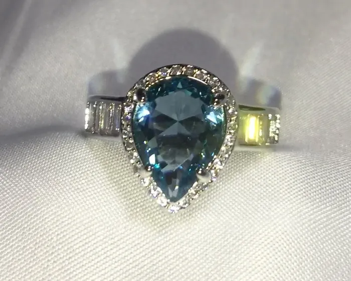 Minx London Rings Aquamarine Diamond Ring Pear Shape Ring Blue Diamond Ring