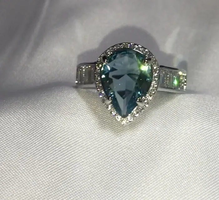 Minx London Rings Aquamarine Diamond Ring Pear Shape Ring Blue Diamond Ring
