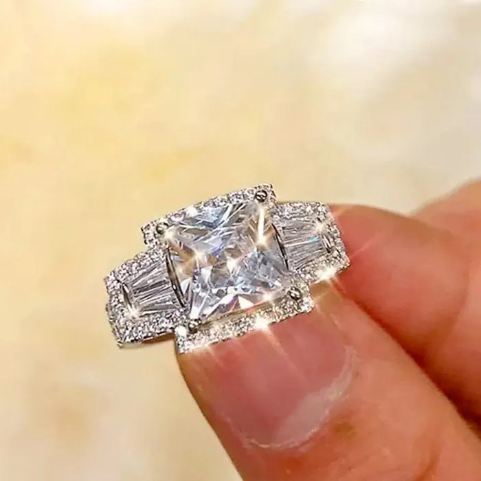 Minx London Rings Big Baguette Ring Promise Ring Womens Ring Eternity Ring Diamond Iced Out Ring Engagement Rings Wedding Band Iced Ring