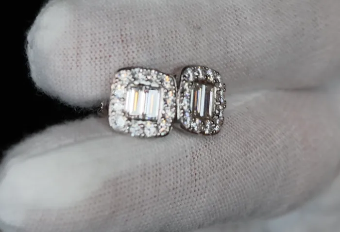 Moissanite Baguette Diamond Ear Studs Moissanite Diamond Iced Out Ear Studs Lab Diamonds London Earrings