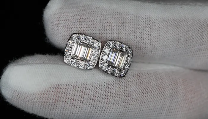 Moissanite Baguette Diamond Ear Studs Moissanite Diamond Iced Out Ear Studs Lab Diamonds London Earrings