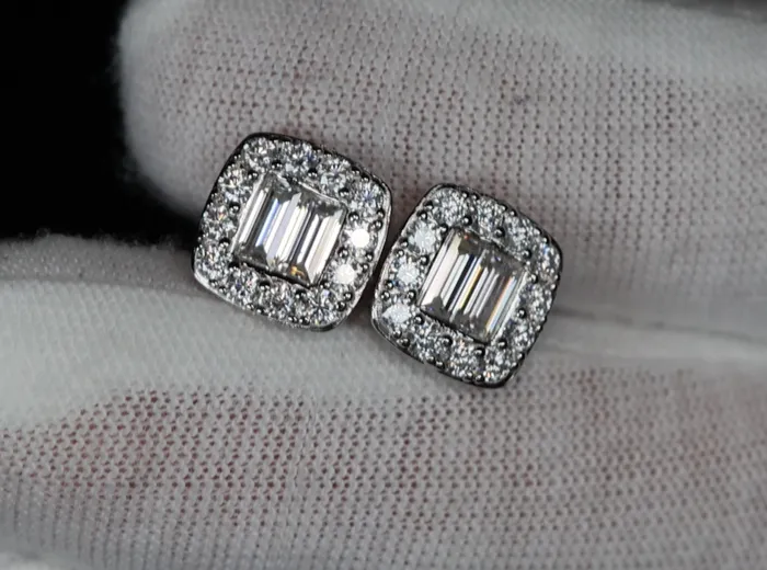 Moissanite Baguette Diamond Ear Studs Moissanite Diamond Iced Out Ear Studs Lab Diamonds London Earrings