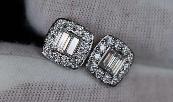 Moissanite Baguette Diamond Ear Studs Moissanite Diamond Iced Out Ear Studs Lab Diamonds London Earrings
