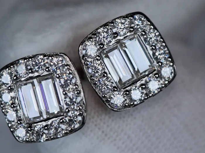 Moissanite Baguette Diamond Ear Studs Moissanite Diamond Iced Out Ear Studs Lab Diamonds London Earrings