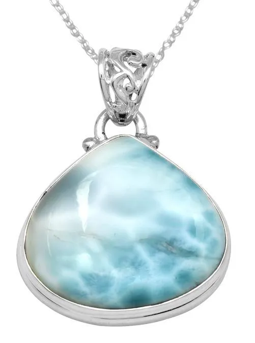 Natural Larimar 2 Long 925 Solid Sterling Silver Pendant With 18 Chain Necklace Silver Jewelry YoTreasure Necklaces Natural Larimar 2 Long 925 Solid Sterling Silver Pendant With 18 Chain Necklace Silver Jewelry YoTreasure Necklaces