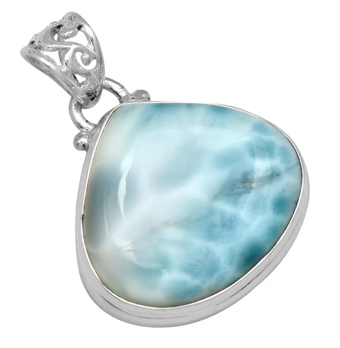 Natural Larimar 2 Long 925 Solid Sterling Silver Pendant With 18 Chain Necklace Silver Jewelry YoTreasure Necklaces Natural Larimar 2 Long 925 Solid Sterling Silver Pendant With 18 Chain Necklace Silver Jewelry YoTreasure Necklaces