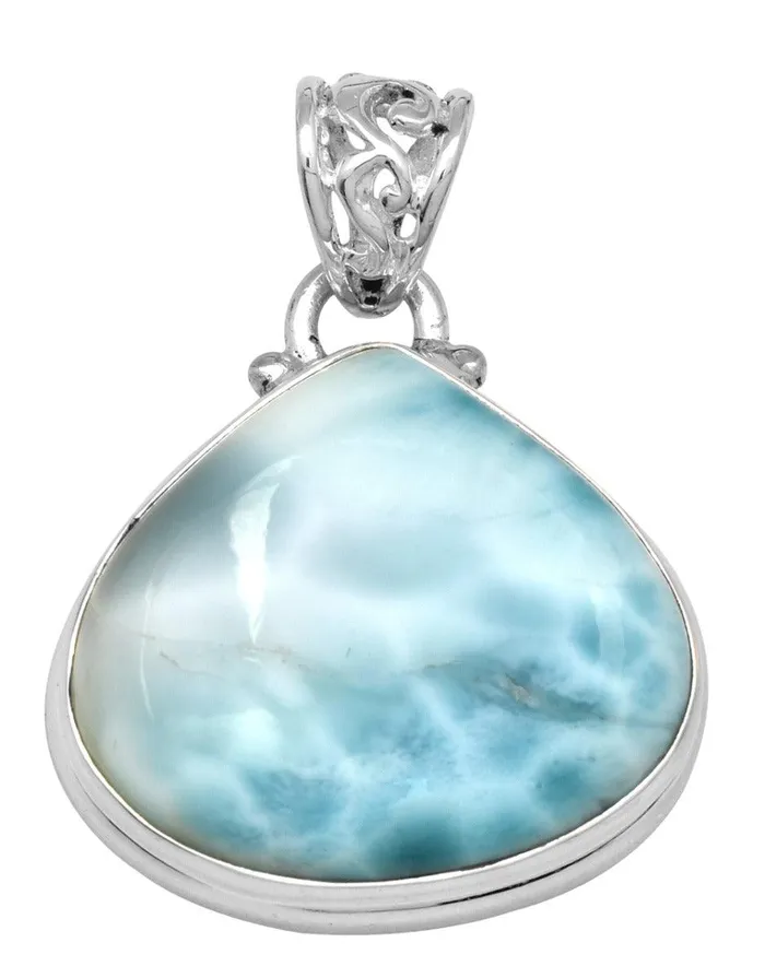 Natural Larimar 2 Long 925 Solid Sterling Silver Pendant With 18 Chain Necklace Silver Jewelry YoTreasure Necklaces Natural Larimar 2 Long 925 Solid Sterling Silver Pendant With 18 Chain Necklace Silver Jewelry YoTreasure Necklaces