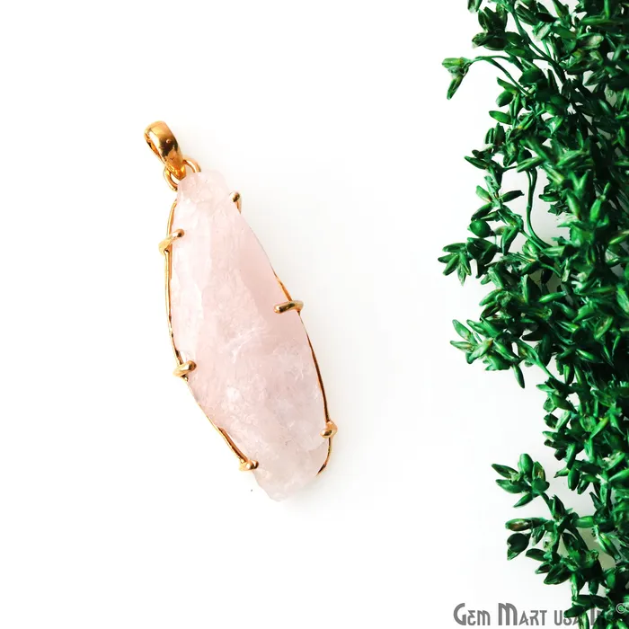 Natural Morganite Organic 48x17mm Gold Plated Prong Setting Single Bail Gemstone Pendant GemMartUSA Necklaces Natural Morganite Organic 48x17mm Gold Plated Prong Setting Single Bail Gemstone Pendant GemMartUSA Necklaces