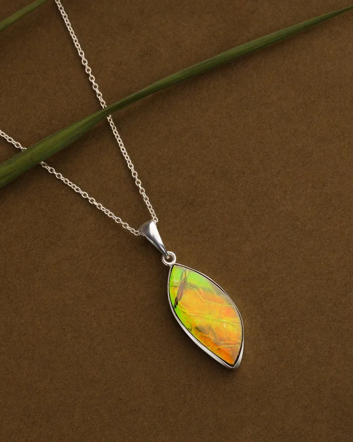 Necklaces 1440 Ct Ammolite Solid 925 Sterling Silver Chain Necklace Pendant YoTreasure