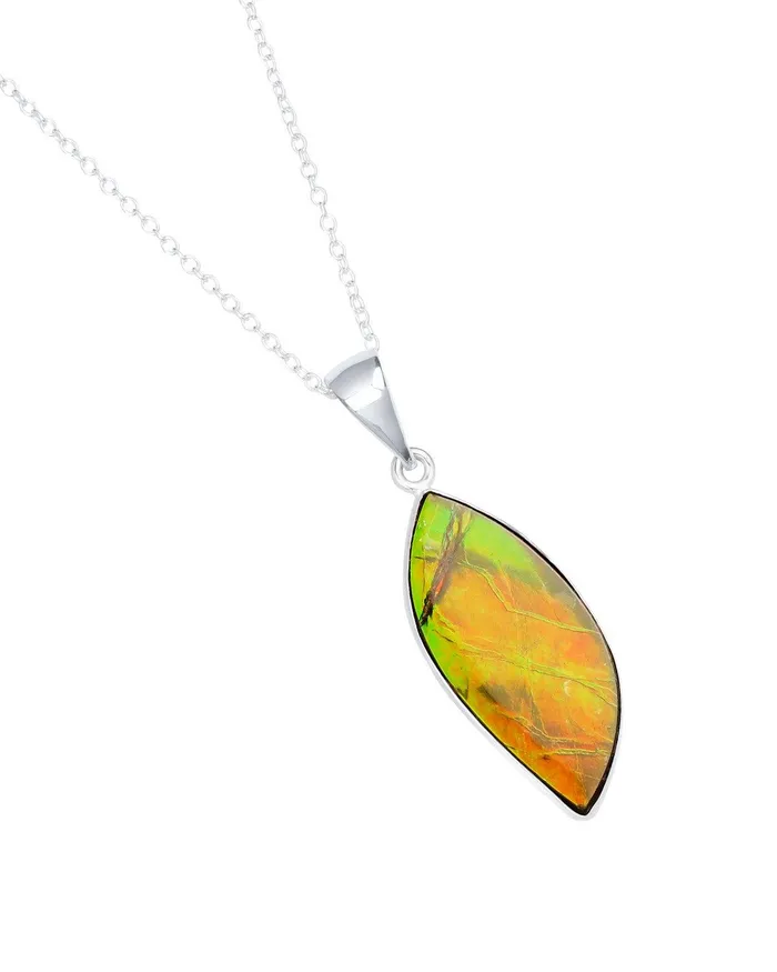 Necklaces 1440 Ct Ammolite Solid 925 Sterling Silver Chain Necklace Pendant YoTreasure