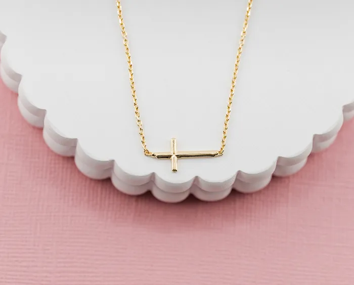 Necklaces 14K GoldPlated Childrens Horizontal Cross Necklace Cherished Moments