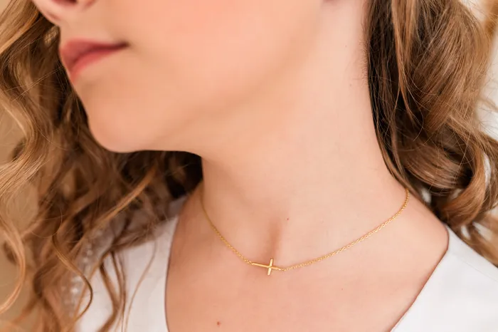 Necklaces 14K GoldPlated Childrens Horizontal Cross Necklace Cherished Moments