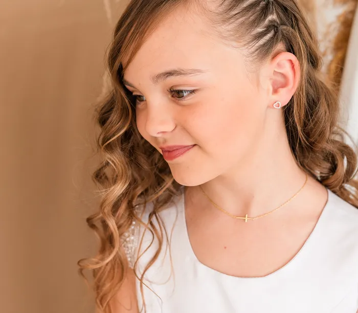 Necklaces 14K GoldPlated Childrens Horizontal Cross Necklace Cherished Moments