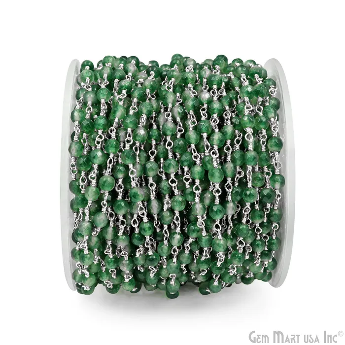Necklaces Emerald Jade Beads 4mm Silver Plated Wire Wrapped Rosary Chain GemMartUSA