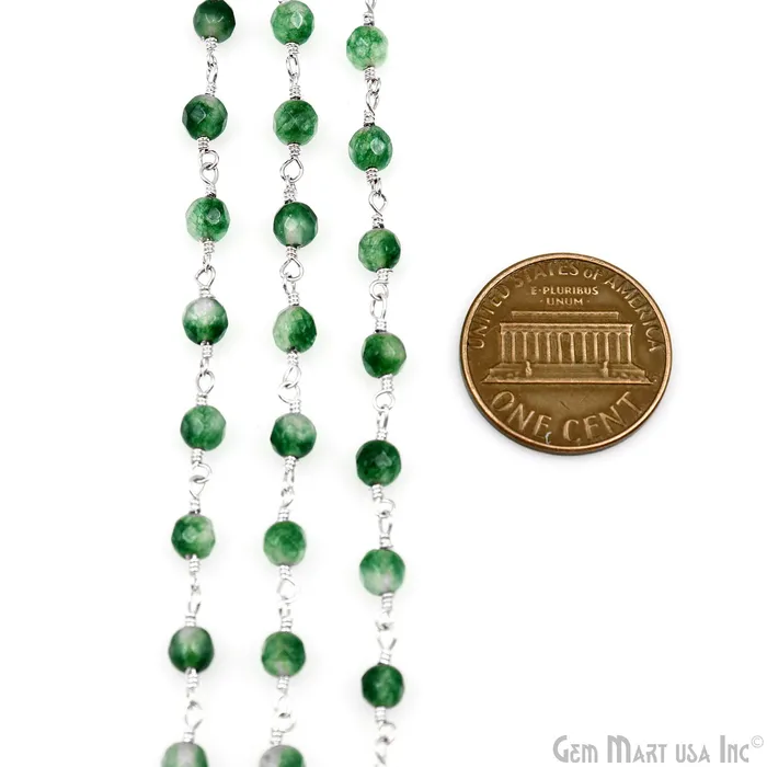 Necklaces Emerald Jade Beads 4mm Silver Plated Wire Wrapped Rosary Chain GemMartUSA