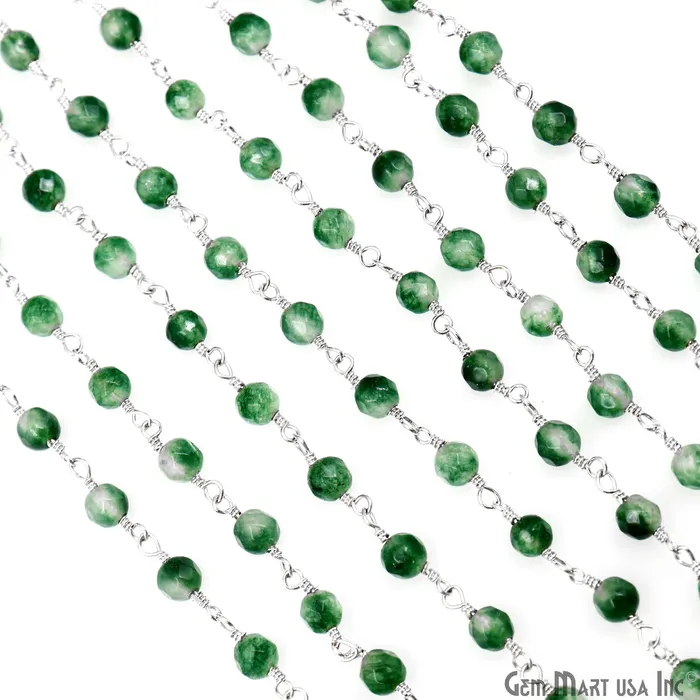 Necklaces Emerald Jade Beads 4mm Silver Plated Wire Wrapped Rosary Chain GemMartUSA