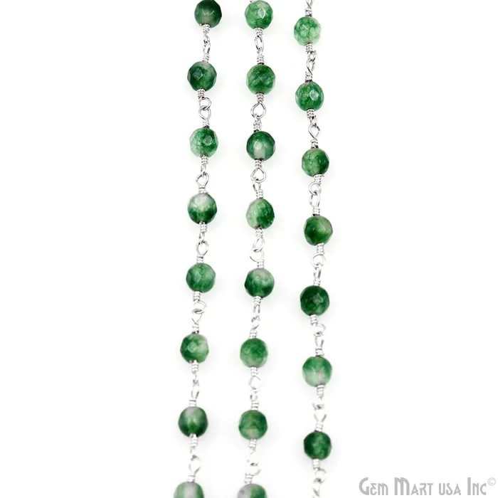 Necklaces Emerald Jade Beads 4mm Silver Plated Wire Wrapped Rosary Chain GemMartUSA